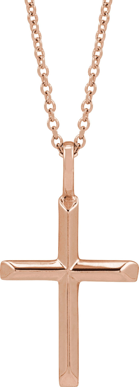 14K Rose Knife-Edge Cross 16-18" Necklace