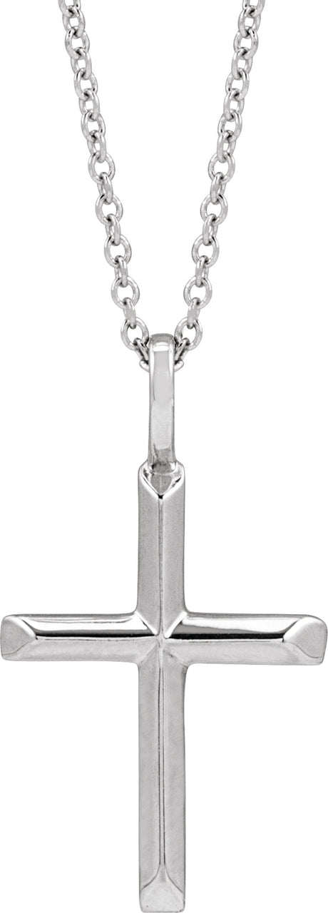 14K White Gold Knife-Edge Cross 16-18" Necklace