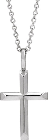 14K White Gold Knife-Edge Cross 16-18" Necklace