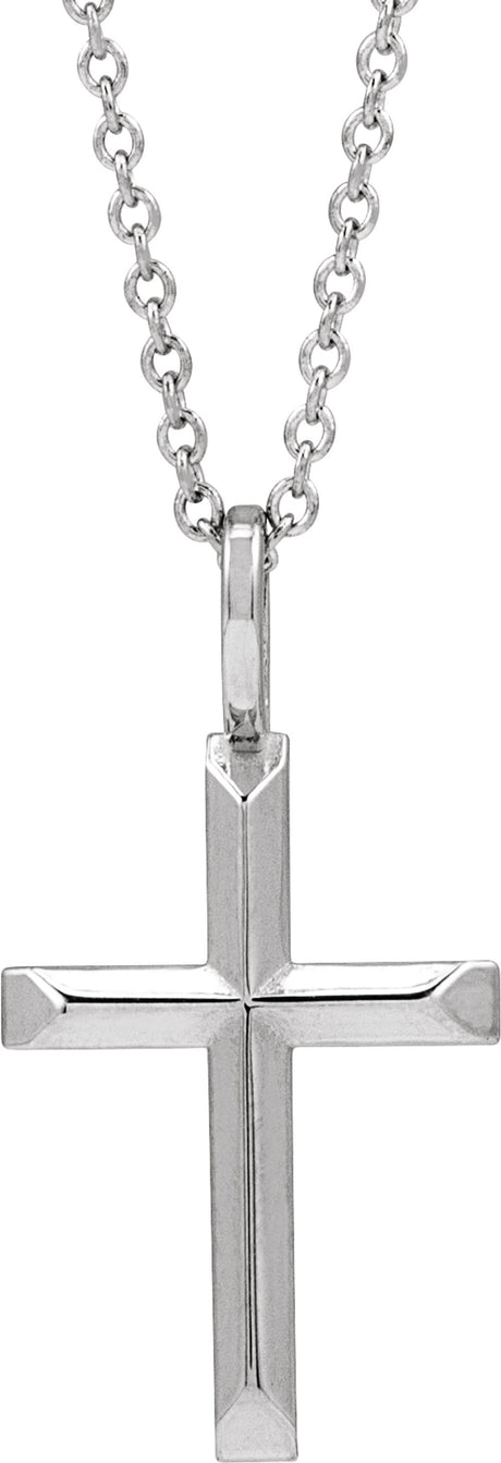 14K White Gold Knife-Edge Cross 16-18" Necklace
