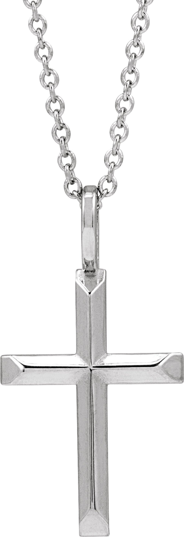 14K White Gold Knife-Edge Cross 16-18" Necklace