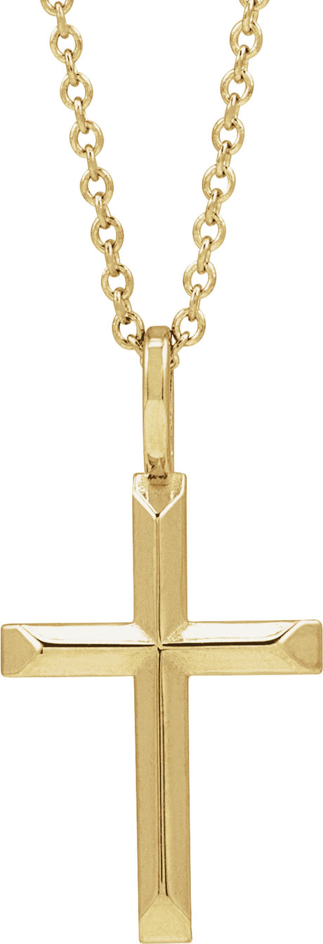 14K Yellow Gold Knife-Edge Cross 16-18" Necklace
