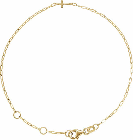 14K Yellow Gold Sideways Cross Paperclip-Style Chain 6 1/2-7 1/2" Bracelet