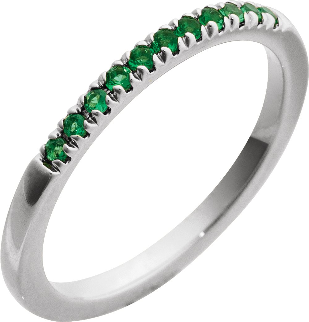 14K White Natural Emerald Ring