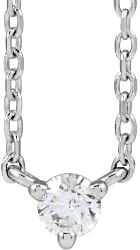 14K White 1/10 CT Natural Diamond 3-Prong 18" Necklace