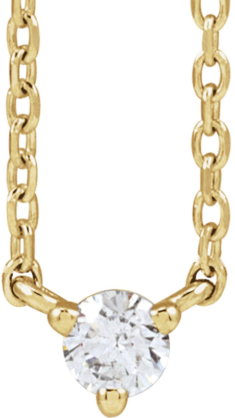 14K Yellow Gold 1/10 CT Natural Diamond 3-Prong 18" Necklace