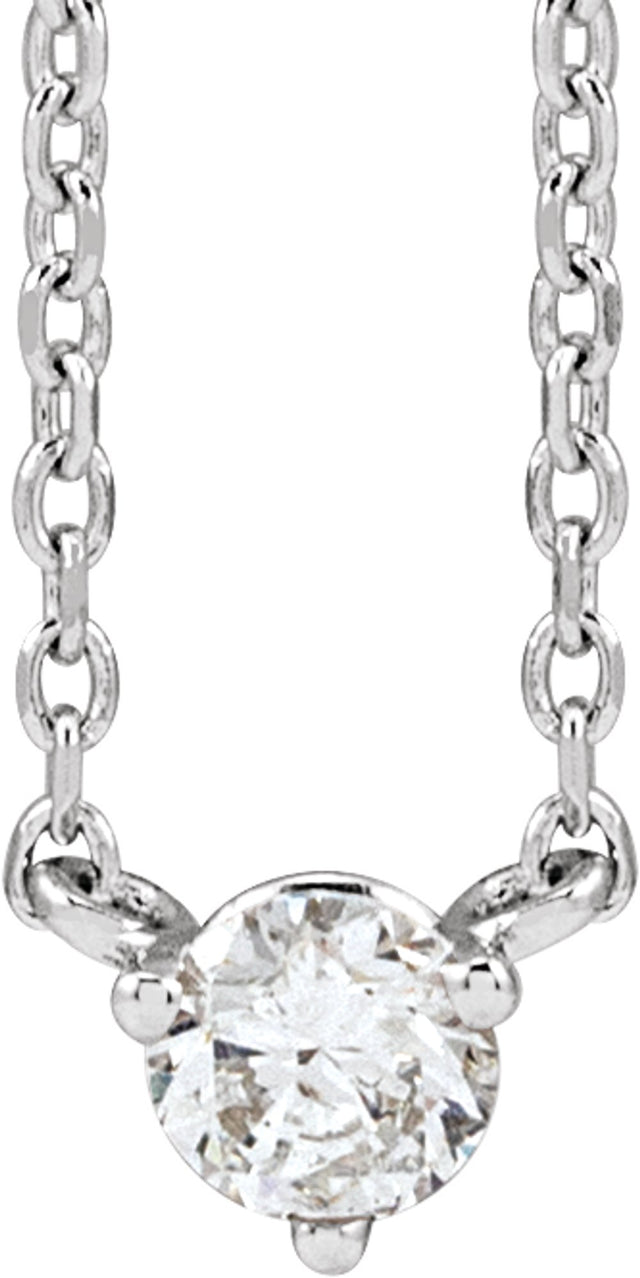 14K White Gold 1/6 CT Natural Diamond 3-Prong 18" Necklace