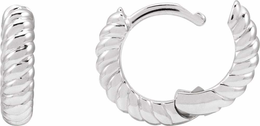 14K White Gold Hinged Rope Hoop Earrings