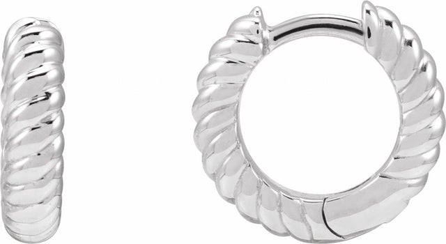 14K White Gold Hinged Rope Hoop Earrings