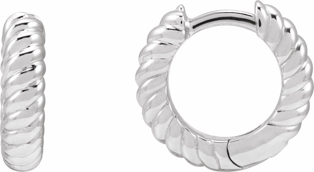 14K White Gold Hinged Rope Hoop Earrings