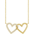 14K Yellow Gold 1/8 CTW Natural Diamond Petite Double Interlocking Heart 16-18" Necklace