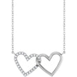 14K White Gold 1/8 CTW Natural Diamond Petite Double Interlocking Heart 16-18" Necklace