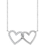 14K White Gold 1/8 CTW Natural Diamond Petite Double Interlocking Heart 16-18" Necklace