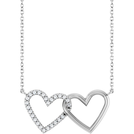 14K White Gold 1/8 CTW Natural Diamond Petite Double Interlocking Heart 16-18" Necklace