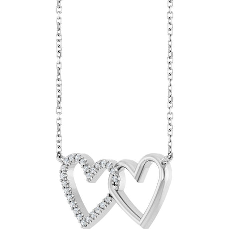 14K White Gold 1/8 CTW Natural Diamond Petite Double Interlocking Heart 16-18" Necklace