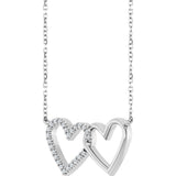 14K White Gold 1/8 CTW Natural Diamond Petite Double Interlocking Heart 16-18" Necklace