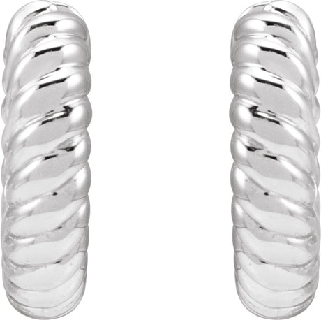 14K White Hinged Rope Hoop Earrings