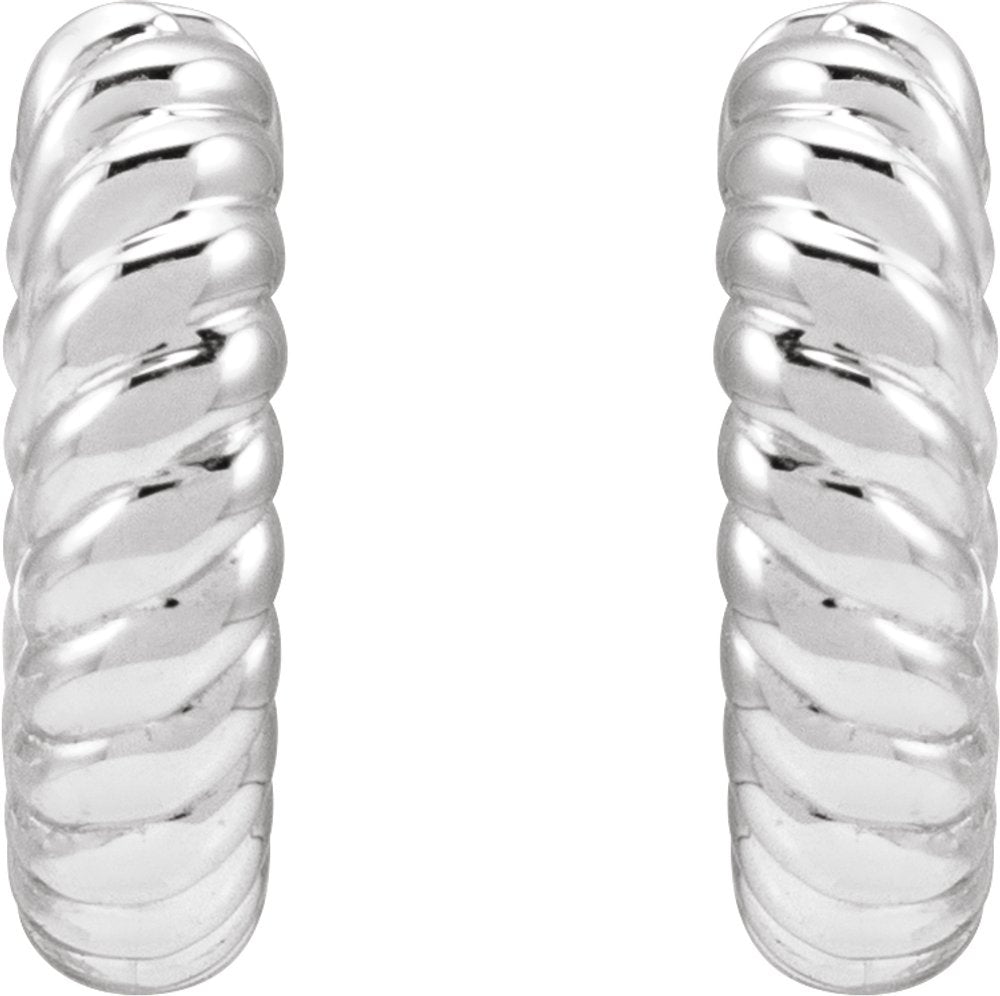 14K White Gold Hinged Rope Hoop Earrings