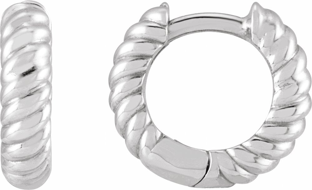 14K White Gold Hinged Rope Hoop Earrings