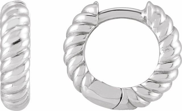 14K White Gold Hinged Rope Hoop Earrings