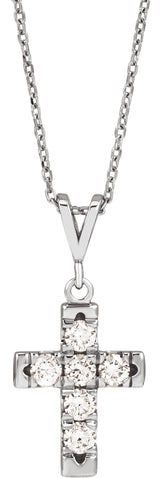 14K White Gold 1/2 CTW Natural Diamond French-Set Cross 16-18" Necklace