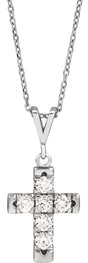 14K White Gold 1/2 CTW Natural Diamond French-Set Cross 16-18" Necklace