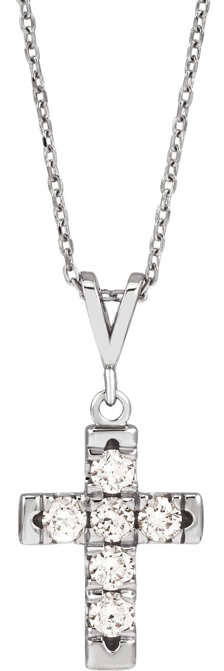 14K White Gold 1/2 CTW Natural Diamond French-Set Cross 16-18" Necklace