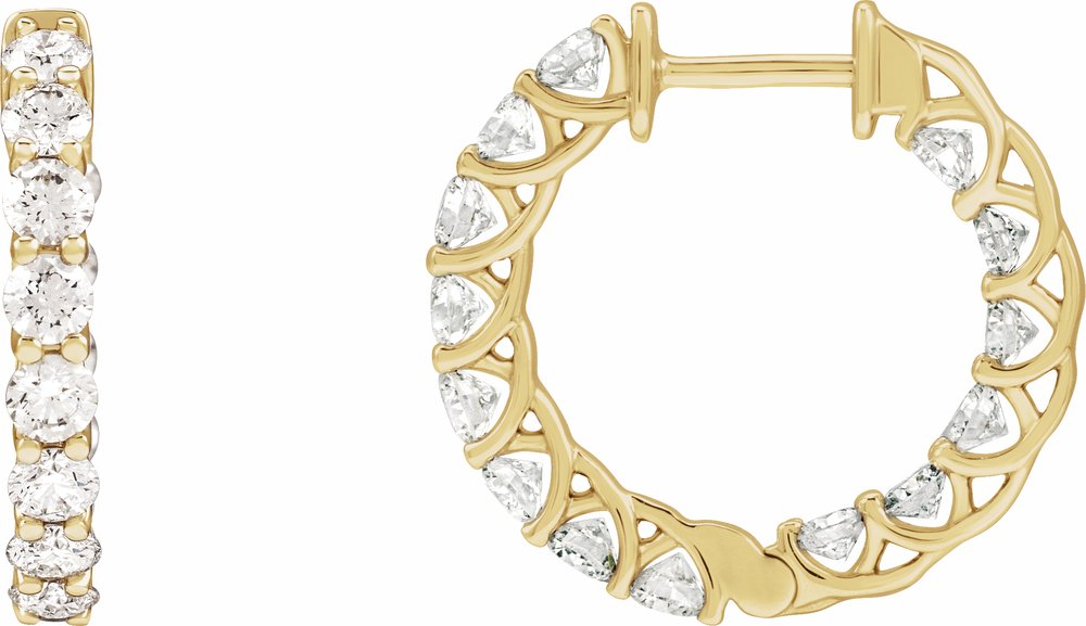 14K Yellow 2 1/5 CTW Natural Diamond Inside-Outside Hoop Earrings