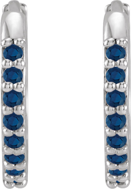 14K White Lab-Grown Blue Sapphire 12.5 mm Huggie Earrings