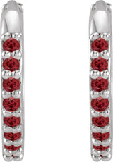 14K White Lab-Grown Ruby 12.5 mm Huggie Earrings