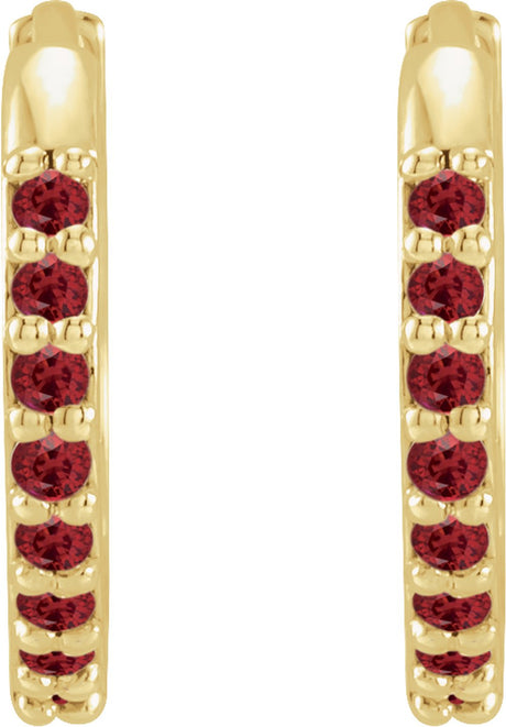 14K Yellow Gold Lab-Grown Ruby Hinged 12.5 mm Hoop Earrings