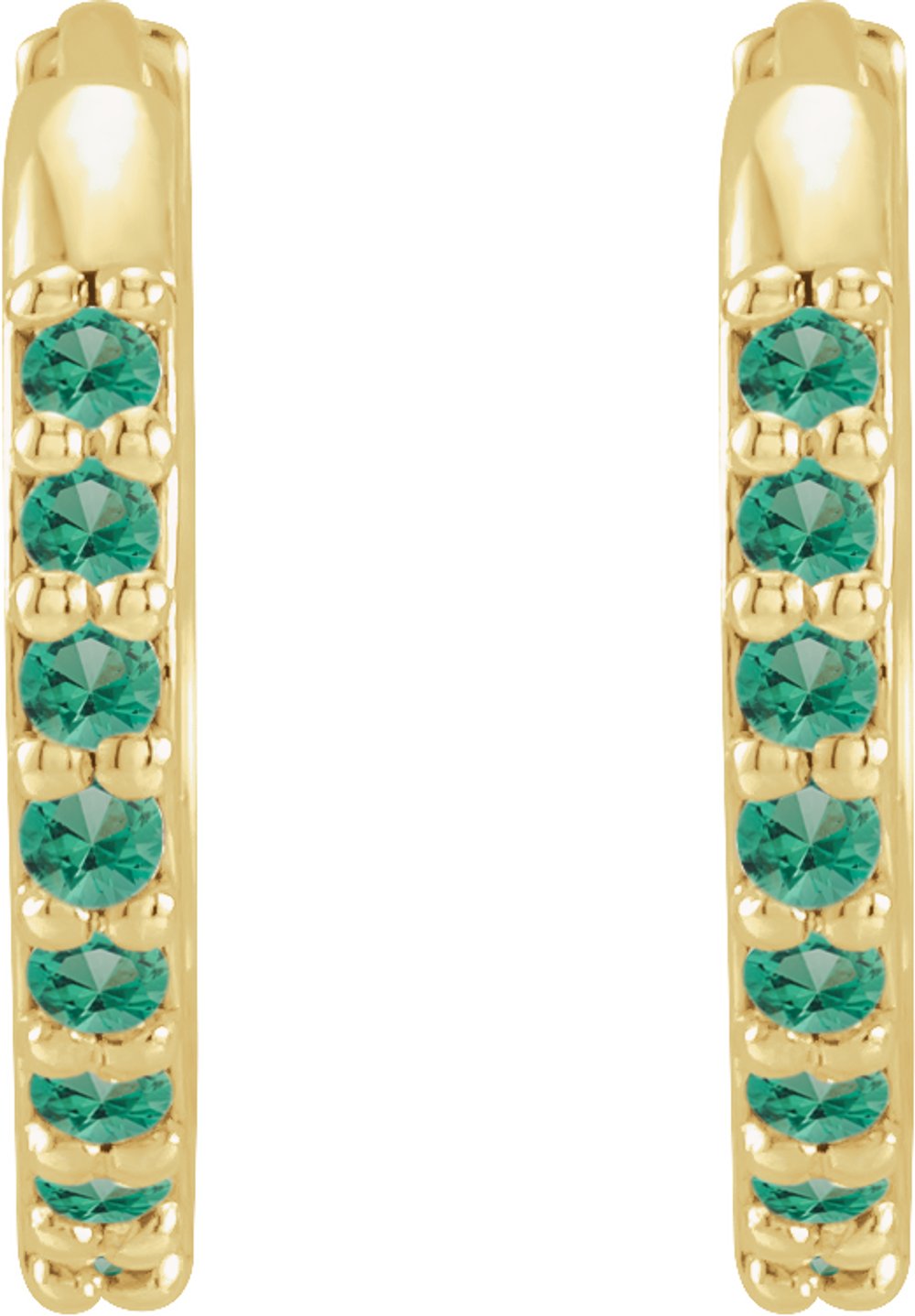 14K Yellow Lab-Grown Emerald 12.5 mm Huggie Earrings