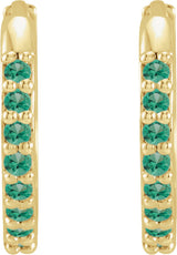 14K Yellow Lab-Grown Emerald 12.5 mm Huggie Earrings