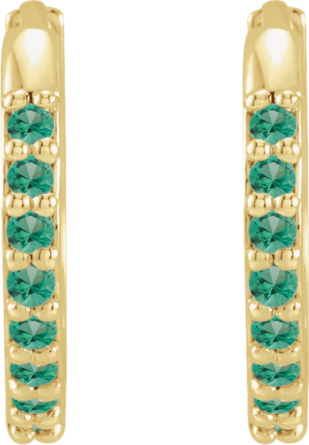 14K Yellow Gold Lab-Grown Emerald Hinged 12.5 mm Hoop Earrings