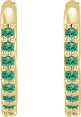 14K Yellow Gold Lab-Grown Emerald Hinged 12.5 mm Hoop Earrings