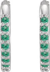 14K White Gold Lab-Grown Emerald Hinged 12.5 mm Hoop Earrings