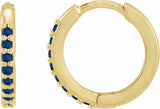 14K Yellow Gold Lab-Grown Blue Sapphire Hinged 12.5 mm Hoop Earrings