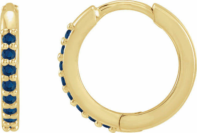 14K Yellow Gold Lab-Grown Blue Sapphire Hinged 12.5 mm Hoop Earrings