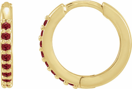 14K Yellow Gold Lab-Grown Ruby Hinged 12.5 mm Hoop Earrings