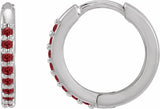 14K White Lab-Grown Ruby Hinged 12.5 mm Hoop Earrings