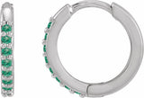 14K White Gold Lab-Grown Emerald Hinged 12.5 mm Hoop Earrings