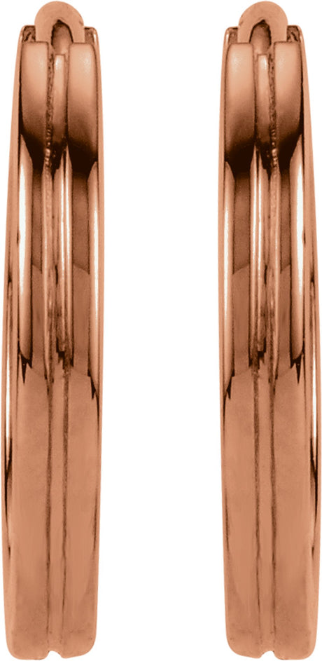 14K Rose Gold Grooved Hinged 10.3 mm Huggie Hoop Earrings