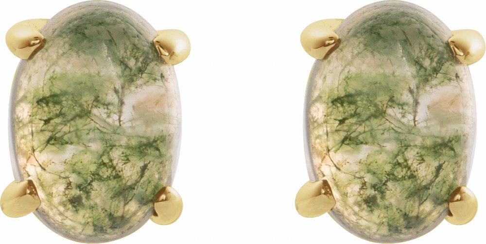 14K Yellow 7x5 mm Oval Natural Moss Agate Earrings