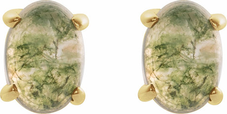 14K Yellow Gold 7x5 mm Oval Natural Moss Agate Earrings