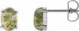 14K White Gold 7x5 mm Oval Natural Moss Agate Earrings