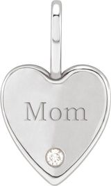 Sterling Silver .02 CT Natural Diamond Engraved MOM Heart Charm/Pendant
