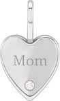 14K White Gold .02 CT Natural Diamond Engraved MOM Heart Charm/Pendant

