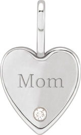 14K White Gold .02 CT Natural Diamond Engraved MOM Heart Charm/Pendant
