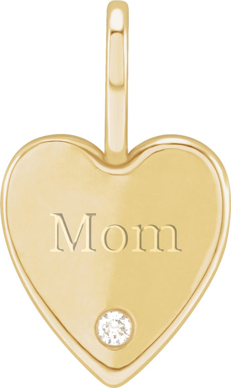 14K Yellow .02 CT Natural Diamond Engraved MOM Heart Charm/Pendant
