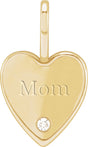 14K Yellow .02 CT Natural Diamond Engraved MOM Heart Charm/Pendant
